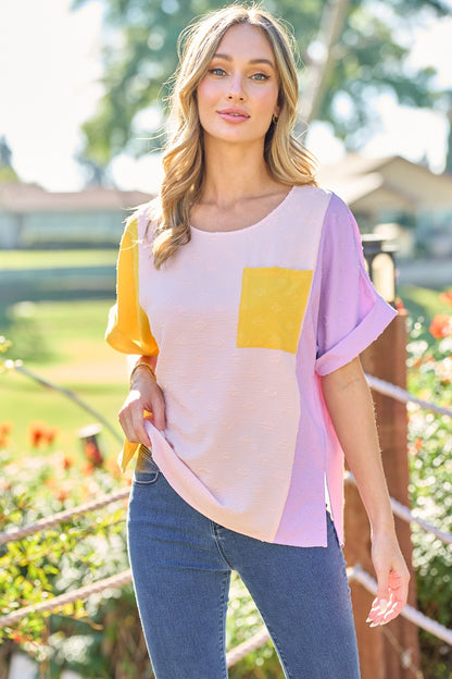 Hailey & Co Full Size Color Block Short Sleeve Top