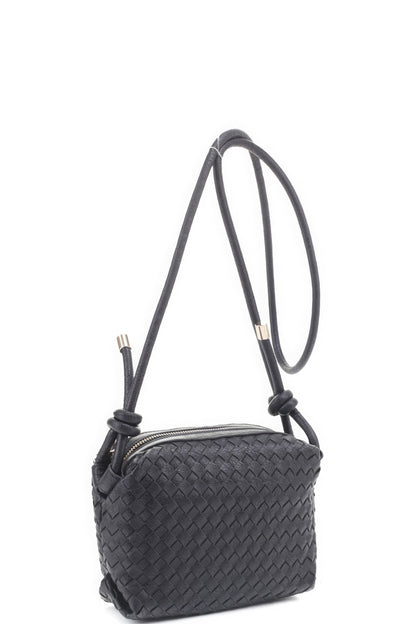 Braid Texture Zipper Crossbody Bag