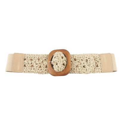 Crochet Wood Buckle Elastic Belt