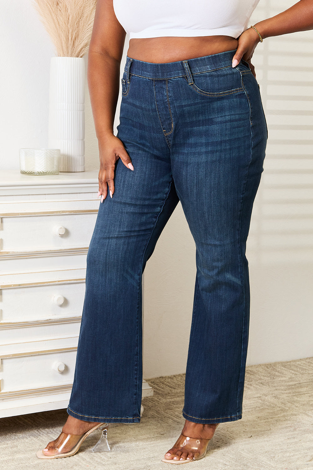 Judy Blue Full Size Elastic Waistband Slim Bootcut Jeans